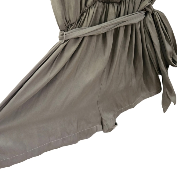 Lulus Ain't It Grand Olive Green Satin Surplice Romper size Medium - Picture 5 of 15